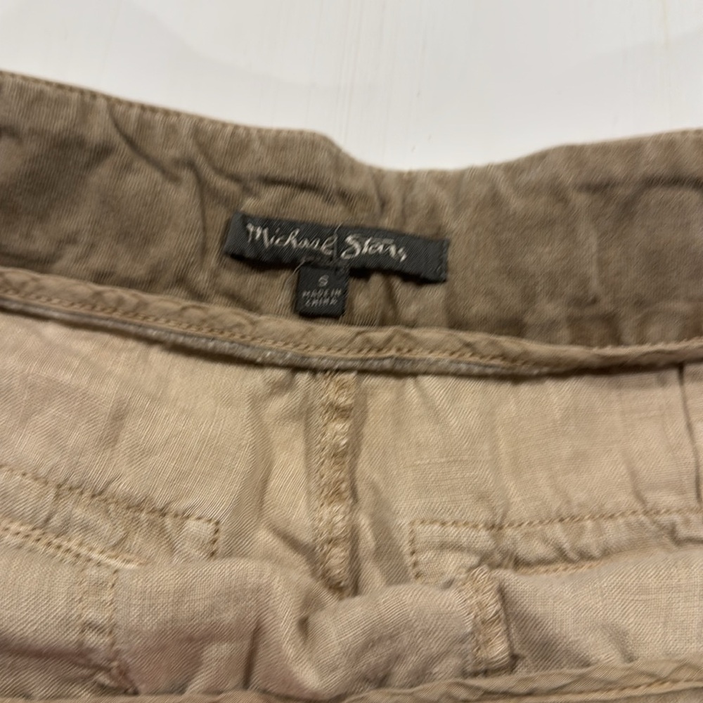 Michael Stars 100% Linen Drawstring Shorts Tan Beige Relaxed Fit Size Small - Picture 4 of 10